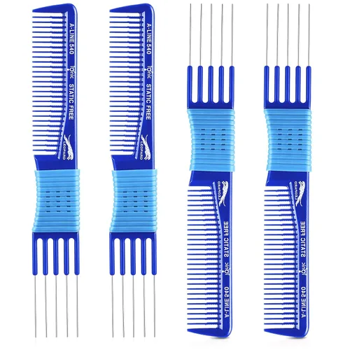 Miniatura 10 de Patelai 4 piezas de peine de carbono con punta de metal para levantar pelos y púas de peluquería con 5 pasadores de acero inoxidable para cabello