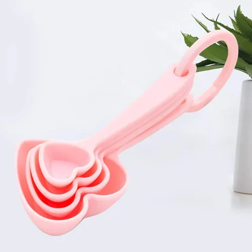Miniatura 8 de Hemoton Cucharas medidoras de plástico con forma de corazón, cucharadita de postre, cuchara de café, medida seca, vajilla líquida para cocina, Rosado