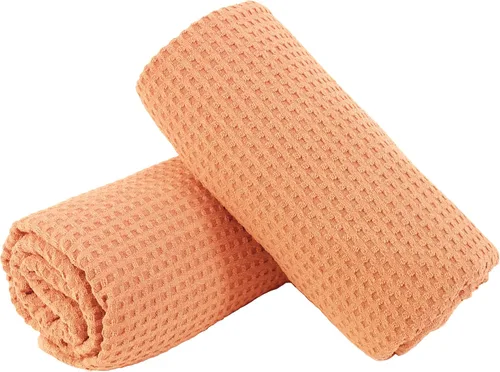 Miniatura 2 de POLYTE Toalla de baño de microfibra de gran tamaño de secado rápido sin pelusas, 60 x 30 pulgadas, juego de 2 (naranja, tejido de gofre)