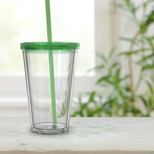 Miniatura 8 de Maars - Vaso transparente clásico con tapa y pajilla, acrílico prémium de 16 onzas, vasos reutilizables de plástico de doble pared con aislamiento
