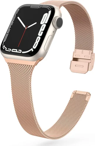Correa de metal compatible con iWatch 38mm 40mm 42mm 44mm, de acero inoxidable, tejido de metal fino pequeño suave, repuesto para iWatch Series 6 5