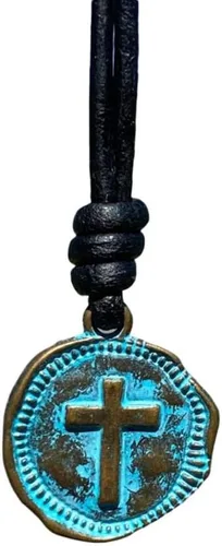 Miniatura 11 de Collar de Cruz de Cuero para Hombres - Moneda de Cruz para Hombre, Colgante Religioso, Collares de Medallón, Regalo de Navidad, Colgante Católico
