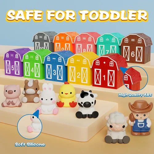 Miniatura 5 de Juguete de aprendizaje para niños pequeños de 1, 2 y 3 años, 20 piezas de animales de granja y marionetas de dedo, juguetes Montessori para niños