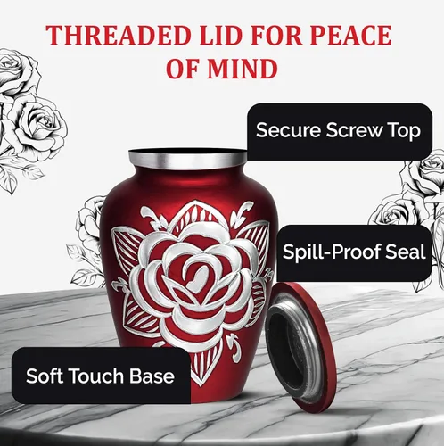 Miniatura 7 de Urna de Cremación de Rosa para Cenizas para Mujeres y Hombres - Urnas de Rosa Artesanales para Cenizas Humanas Adultas Femeninas y Masculinas - Rojo