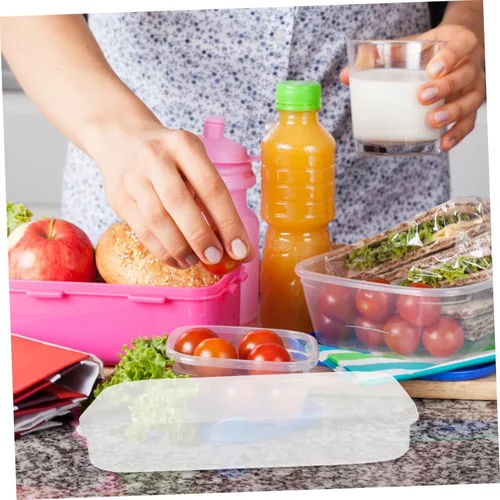 Miniatura 5 de Hemoton Caja apilable para refrigerador, 2 unidades, 9.64 x 7.28 x 1.37 pulgadas, recipientes herméticos transparentes para almacenamiento