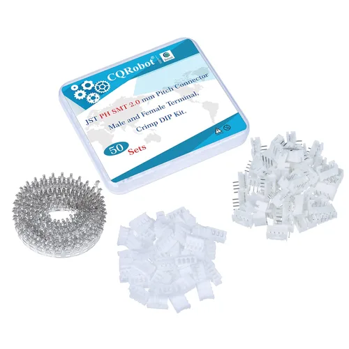Miniatura 35 de CQRobot JST EL 4.5 mm de paso 2 pines conector electrónico IC macho, enchufes hembra carcasa y kit de terminales de crimpado en T macho/hembra. 50