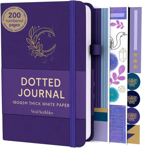 Miniatura 11 de VIVID SCRIBBLES Diario punteado – Papel blanco grueso a prueba de sangrado de 160gsm – 200 páginas de cuadrícula de puntos numerados – Cuaderno