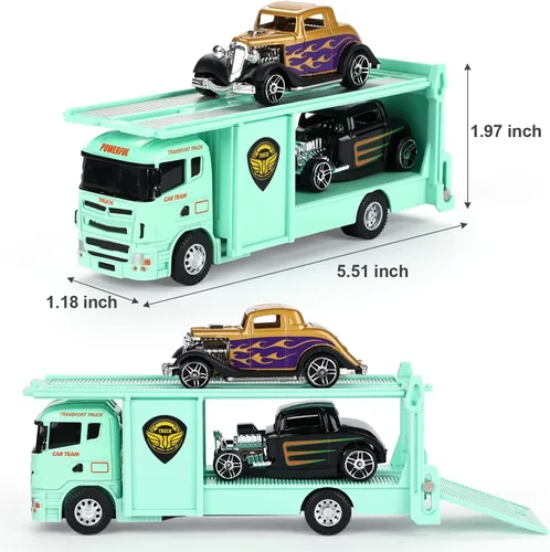 Miniatura 4 de haomsj Juguetes de coche para niños, 9 piezas, camión de remolque de juguete y vehículo de transporte urbano, camión de transporte con autos
