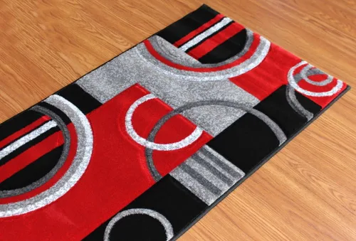 Miniatura 2 de Masada Rugs, Sophia Collection - Alfombra de área tallada a mano, moderna, contemporánea, rojo, gris, blanco, negro (2 pies x 7 pies 3 pulgadas)