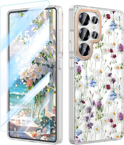 Miniatura 17 de MILPROX Compatible con Samsung Galaxy S22 Funda de Flores, bonito diseño de funda para niñas y mujeres, a prueba de golpes, patrón floral, parte