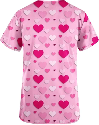Miniatura 4 de Valentine's Day Scrub_Tops Women Heart Printed Top Short Sleeve V Neck Working Uniforms with Pockets