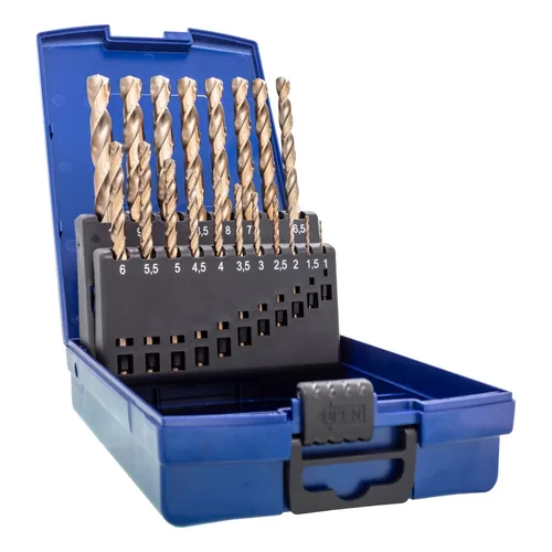 TJR® HSS-E M35 Juego de brocas helicoidales de cobalto 19 piezas 0.039-0.394 in 0.020 in escalones Broca de metal autocentrante DIN 338 Tipo N 135°,