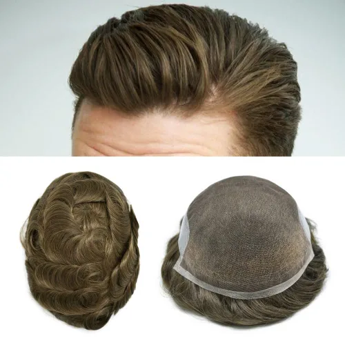 Miniatura 59 de Tupé para hombre, cabello humano real, suave encaje suizo frontal, tupé para hombres, sistema de cabello, extensiones capilar para hombre