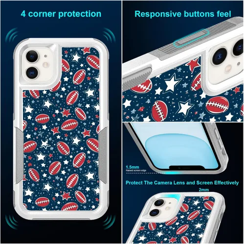 Miniatura 3 de Funda para iPhone 11, diseño deportivo de fútbol, absorción de golpes, policarbonato duro y silicona híbrida de doble capa de armadura Defender