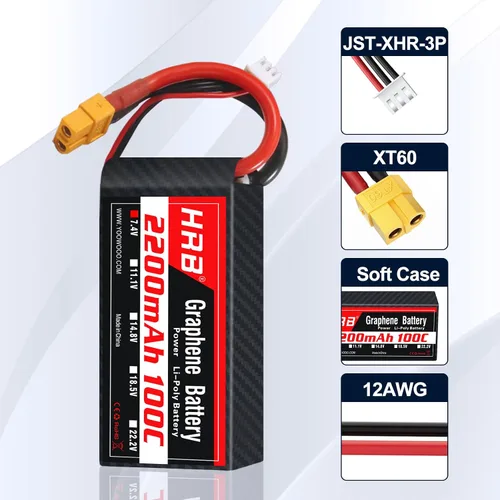 Miniatura 3 de HRB Graphene 2S 2200mAh Lipo Batería 100C 7.4V XT60 RC Lipo Batería Compatible con RC Car RC Truck RC Boat RC Airplane RC Helicopter (2 paquetes)