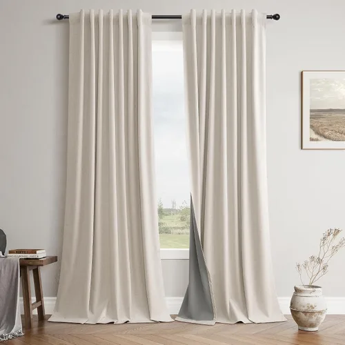 Miniatura 13 de Cortinas 100% Opacas Verde Oscuro 72 Pulgadas de Largo 2 Paneles para Dormitorio Aislantes Textura de Lino Sólido Cortinas Oscurecedoras