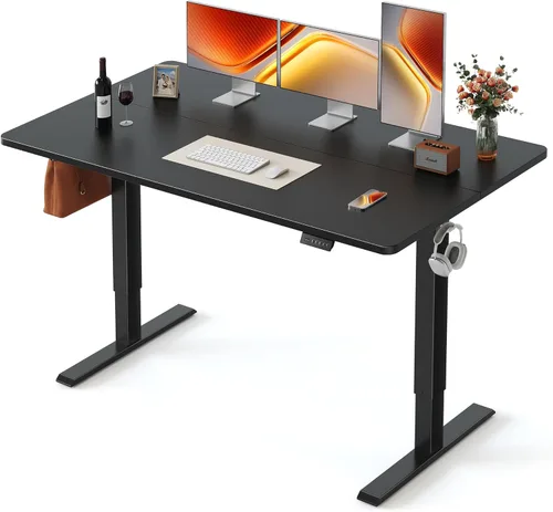 Miniatura 11 de FEZIBO Escritorio de pie, 48 × 24 pulgadas, altura eléctrica ajustable, para sentarse y ponerse de pie, escritorio de oficina para computadora