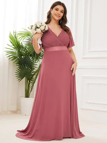 Miniatura 198 de Ever-Pretty Vestido formal para mujer, Navidad, Año Nuevo, cuello en V, gasa, talla grande, largo hasta el suelo, vestido de dama de honor