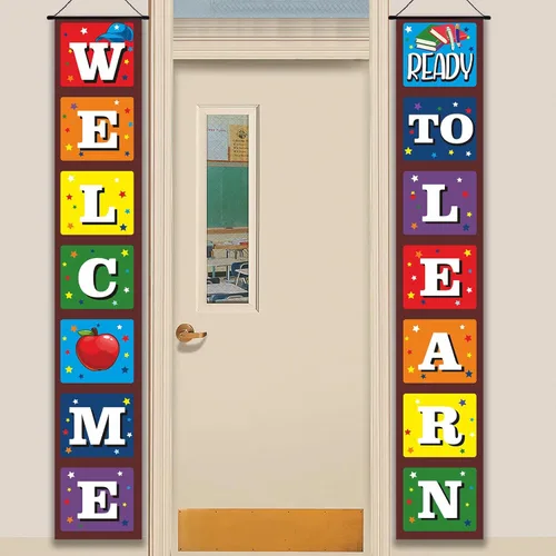 Cartel de bienvenida de regreso a la escuela para el primer día de escuela, decoración colgante listo para aprender, decoración de telón de fondo