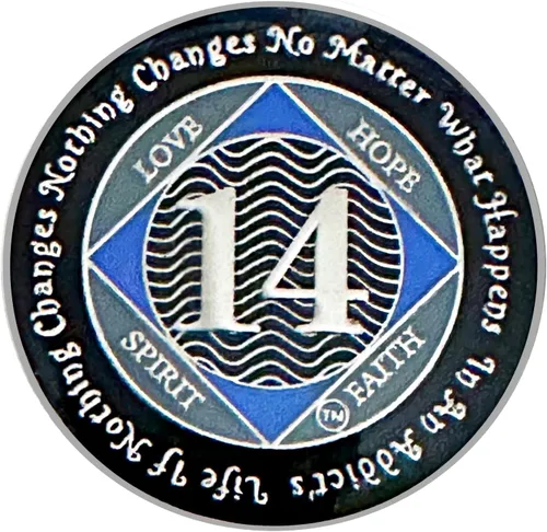 Miniatura 30 de (Años 1-55) NA Medallón de 7 años, plata, chapado en color azul, narcóticos cubiertos de epoxi Moneda anónima (NA 7 años medallón)