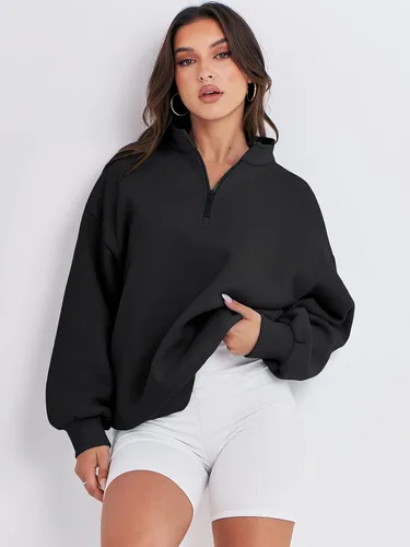 Miniatura 3 de ANRABESS Sudadera de manga larga para mujer, de gran tamaño, con media cremallera, sudadera con capucha Y2K, ropa de otoño a la moda