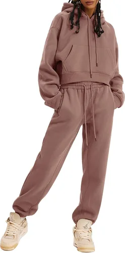 Miniatura 86 de Kissonic Conjunto deportivo de forro polar para mujer, 2 piezas, sudadera con capucha y pantalones deportivos