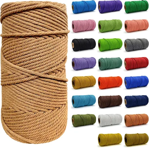 Miniatura 66 de Cuerda de Algodón 8mm x 20 Yardas - Cuerda de Macramé Natural Sin Blanquear - Cuerda de Algodón Trenzada de 3 Hilos para Colgar en la Pared, Blanco