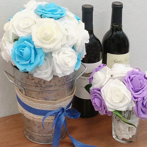 Miniatura 10 de Wrapables® Flor de rosa artificial, flores de tacto real para ramos de boda y centros de mesa, aguamarina