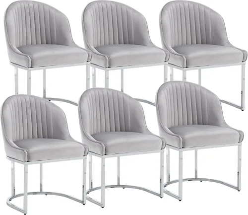 Miniatura 21 de Juego de 2 sillas de comedor de terciopelo, sillas de comedor tapizadas con patas de metal dorado, sillas auxiliares modernas para cocina, sillas