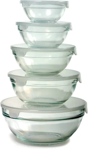 Miniatura 2 de Norpro Cuencos de vidrio anidable de 10 piezas para mezcla/almacenamiento con tapas