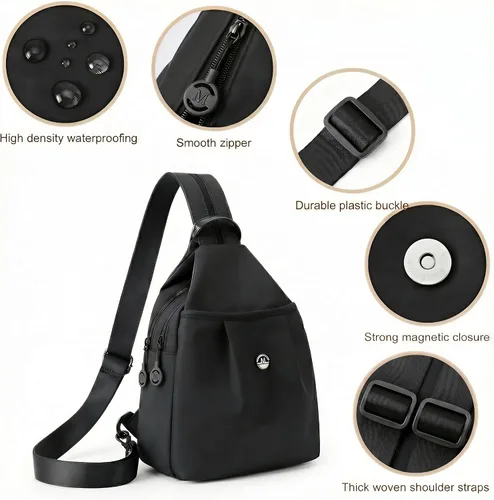 Miniatura 3 de Mini bolsa impermeable de 2 vías, mochila pequeña Oxford con múltiples compartimentos, para mujeres, universitarios, viajeros, viajes con antirrobo