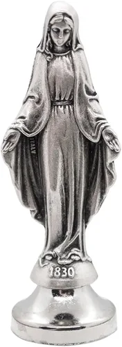 VILLAGE GIFT IMPORTERS Mini estatua de santo | Figuras clásicas cristianas y católicas | Metal plateado | Parte inferior adhesiva | Decoración