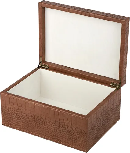 Miniatura 11 de HofferRuffer Caja decorativa de piel sintética, caja de recuerdos de estructura de madera grande, organizador de accesorios, organizador de joyas