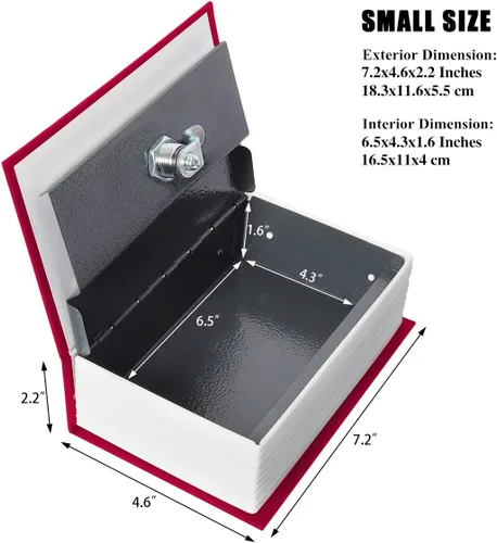 Miniatura 2 de Jssmst Caja fuerte de libro con cerradura de llave, Caja fuerte de diversión de diccionario, Libro oculto secreto, Caja de metal con cerradura Rojo