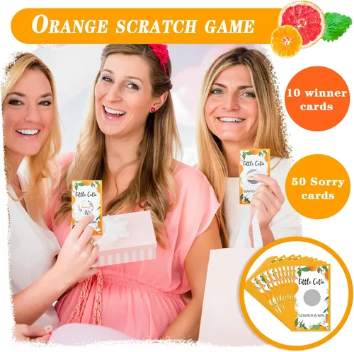 Miniatura 7 de Minatee Paquete de 60 tarjetas para rascar Little Cutie Little Cutie Baby Shower Games Orange Theme Tarjetas raspar para Little Cutie Baby Shower