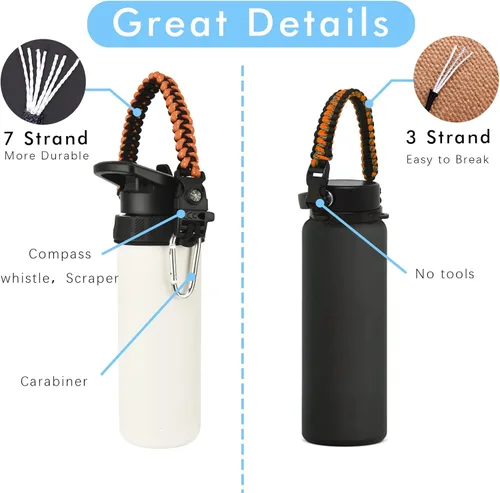 Miniatura 3 de Paracord Handle for Hydro Flask Water Bottles Standard/Wide Mouth, Strap Holder with Safety Rubber Ring & Carabiner, Easy to Carry and Durable
