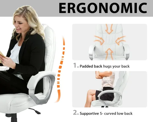 Miniatura 3 de Silla de oficina, diseño ergonómico moderno, respaldo alto, piel sintética, 250 libras resistente, silla de escritorio giratoria con soporte lumbar