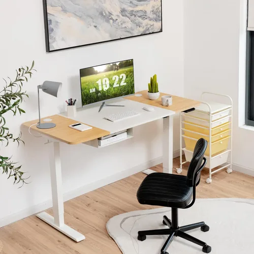 Miniatura 2 de Tangkula Escritorio eléctrico de pie ajustable de 55 x 28 pulgadas, escritorio de pie con panel de control y puerto USB, compartimento, diseño