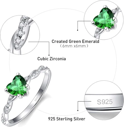Miniatura 3 de BONLAVIE Anillo de compromiso de plata de ley 925 con forma de corazón de 1.25 quilates, con corte de corazón, esmeralda verde, anillo de compromiso