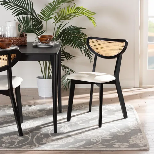 Miniatura 2 de Baxton Studio Dannell Mid-Century - Juego de sillas de comedor de 2 piezas de tela crema y madera con acabado negro