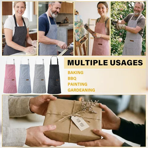Miniatura 6 de Handepo 4 Piezas Delantales de Cocina con Bolsillos Delantales Ajustables Impermeables para Hornear para Mujeres Hombres Chef BBQ Regalo de Navidad