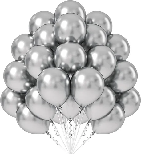 FOTIOMRG Globos metálicos plateados de 12 pulgadas, paquete de 50 globos de látex cromados y plateados, calidad de helio para cumpleaños, Z-metálico