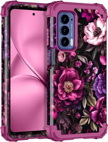 Miniatura 10 de LONTECT Funda para Moto Edge 2021, Moto Edge 5G UW, funda floral a prueba de golpes, 3 en 1, híbrida resistente, resistente, funda protectora