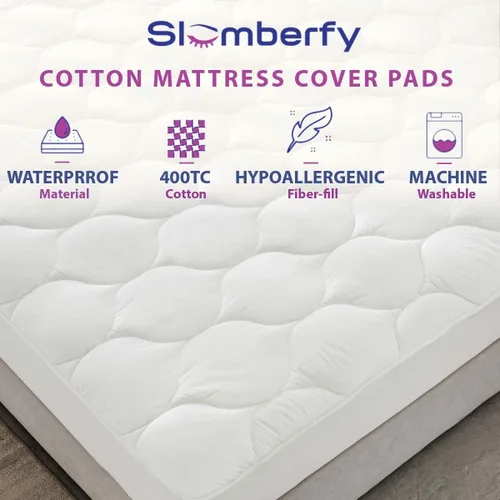 Miniatura 2 de Slumberfy - Protector de colchón impermeable de alta calidad tamaño individual – Protector de colchón acolchado de algodón de 400 hilos, tela
