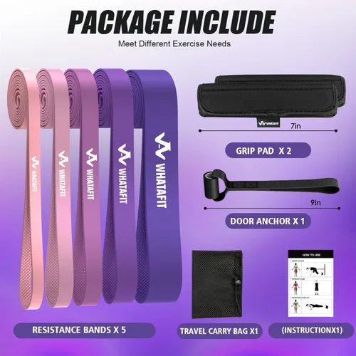 Miniatura 5 de WHATAFIT Resistance Bands,Pull Up Assist Bands Set with Handles, Exercise & Workout Bands with Door Anchor for Men & Women – Home Fitness Equipment