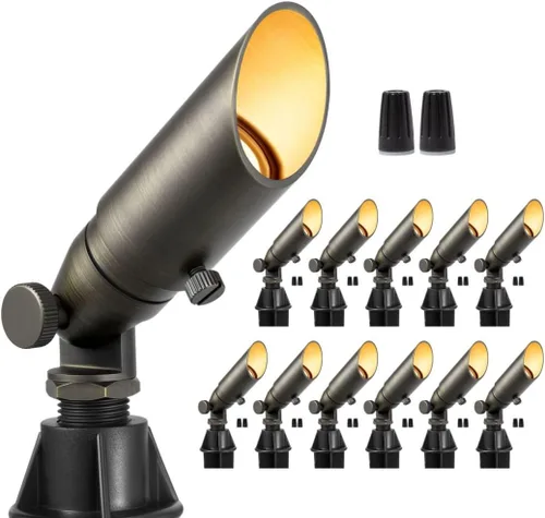 Miniatura 74 de Gardenreet Focos de paisaje de latón de bajo voltaje, luz LED para exteriores de 12 V, luces con cable IP65 impermeables, bronce antiguo