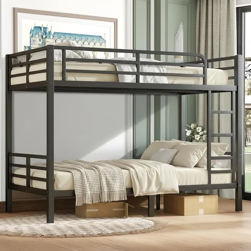 Miniatura 21 de Litera individual XL sobre Queen, cama alta de metal resistente para adultos/adolescentes, capacidad de 350/600 libras con escalera y barandilla
