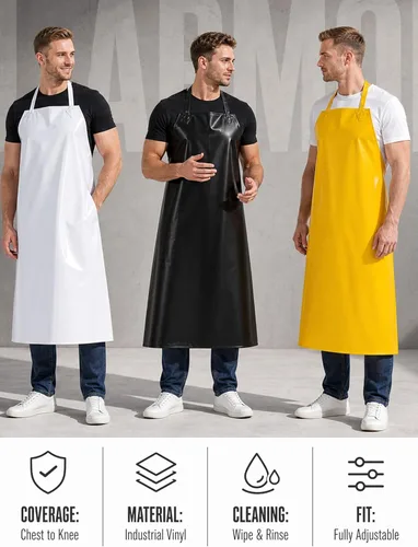 Miniatura 9 de Molaxhome Delantal de vinilo impermeable Delantal de chef para hombres para cocina, cocina, lavado de platos, limpieza, carnicero, jardinería