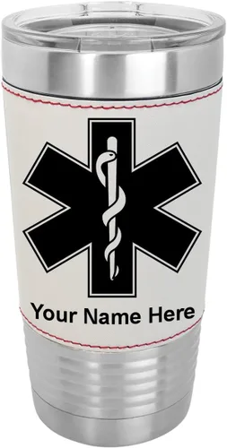LaserGram Vaso aislado al vacío de 20 onzas, estrella de la vida, grabado personalizado incluido (piel sintética, estilo béisbol)