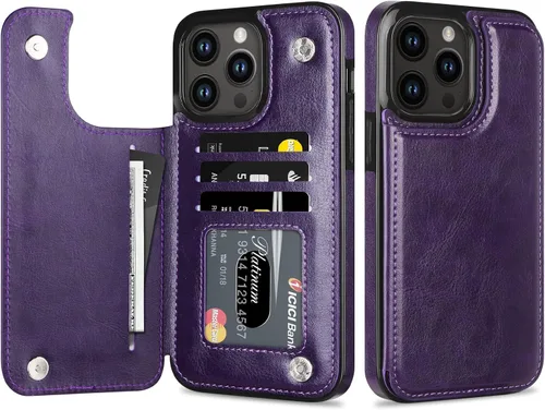 Miniatura 15 de HianDier Funda tipo cartera compatible con iPhone 12 Pro MAX 5G de 6.7 pulgadas, delgada funda protectora con ranura para tarjeta de crédito, funda